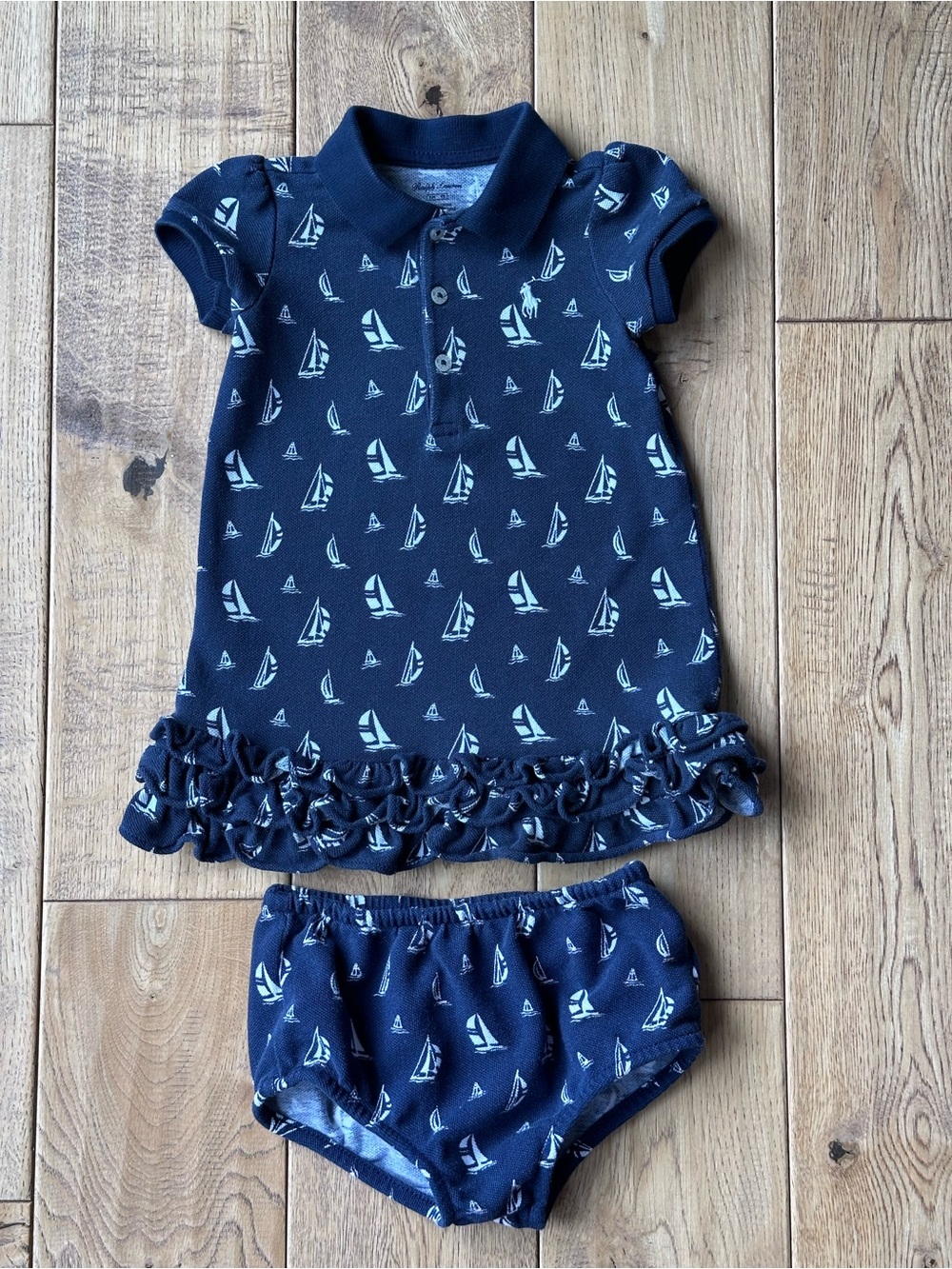 Ralph Lauren Sailboat Print Cotton Polo Dress and Bloomer size 6 Months